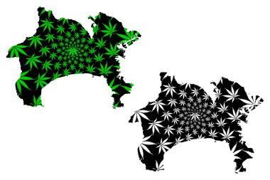 Kanagawa Prefecture (Japonya İdari bölümleri, Japonya Prefectures) harita esrar yaprağı yeşil ve siyah, Kanagawa harita esrar (marihuana, Thc) yeşillik yapılmış tasarlanmıştır
