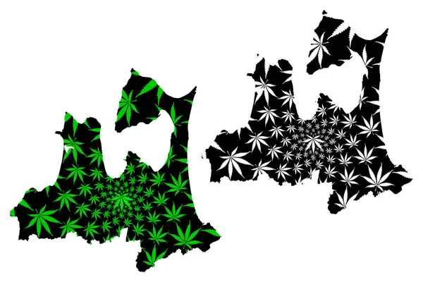 Aomori-präfektur (administrative bezirke von japan, präfekturen von japan) karte ist konzipiert cannabisblatt grün und schwarz, aomori-karte aus marihuana (marihuana, thc) blatt — Stockvektor