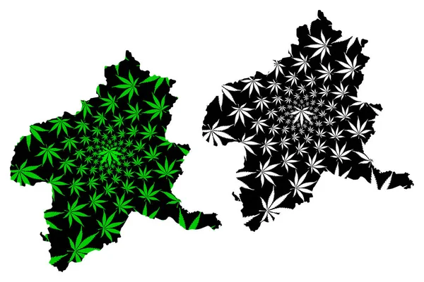 Prefectura de Gunma (Divisiones administrativas de Japón, Prefecturas de Japón) mapa está diseñado hoja de cannabis verde y negro, Gunma mapa hecho de marihuana (marihuana, THC) follaje — Vector de stock