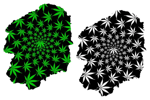 Tochigi Prefectura (Divisiones administrativas de Japón, Prefecturas de Japón) mapa está diseñado hoja de cannabis verde y negro, Tochigi mapa hecho de marihuana (marihuana, THC) follaje — Vector de stock