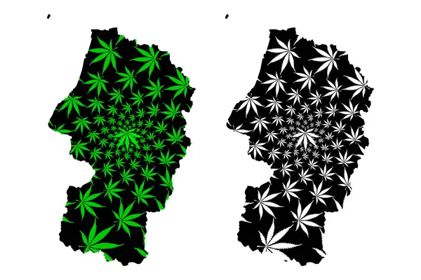 Prefectuur Yamagata (bestuurlijke indeling van Japan, prefecturen van Japan) kaart is ontworpen cannabis blad groen en zwart, Yamagata kaart gemaakt van marihuana (marihuana, THC) gebladerte — Stockvector