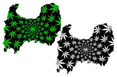 Toyama Prefecture (Japonya İdari bölümleri, Japonya Prefectures) harita esrar yaprağı yeşil ve siyah, Toyama harita esrar (marihuana, Thc) yapraklarından yapılmış tasarlanmıştır