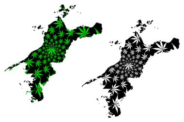 Ehime Prefecture (Japonya İdari bölümleri, Japonya Prefectures) harita esrar yaprağı yeşil ve siyah, Ehime harita esrar (marihuana, Thc) yapraklarından yapılmış tasarlanmıştır