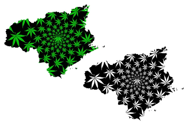 Tokushima prefektúra (közigazgatása Japán, Japán prefektúrák) Térkép célja kannabisz levél zöld és fekete, Tokushima Térkép készült marihuána (marihuana, THC) lombozat — Stock Vector