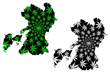 Kumamoto Prefecture (Japonya İdari bölümleri, Japonya Prefectures) harita esrar yaprağı yeşil ve siyah, Kumamoto harita esrar (marihuana, Thc) yapraklarından yapılmış tasarlanmıştır