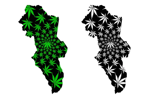 Hedmark (divisões administrativas da Noruega, Reino da Noruega) mapa é projetado folha de cannabis verde e preto, Hedmark fylke mapa feito de maconha (maconha, THC) folhagem — Vetor de Stock