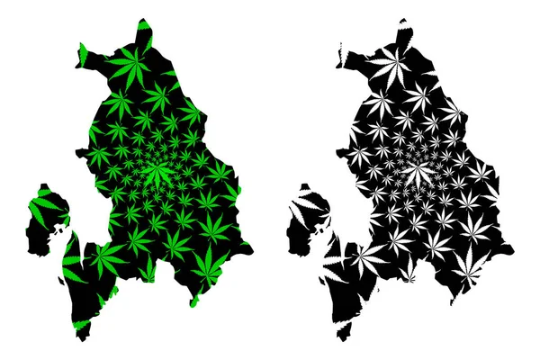 Akershus (divisões administrativas da Noruega, Reino da Noruega) mapa é projetado folha de cannabis verde e preto, Akershus fylke mapa feito de maconha (maconha, THC) folhagem — Vetor de Stock