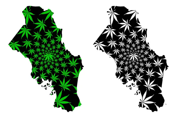 Oslo (divisiones administrativas de Noruega, Reino de Noruega) mapa está diseñado hoja de cannabis verde y negro, Oslo fylke mapa hecho de marihuana (marihuana, THC) follaje — Archivo Imágenes Vectoriales