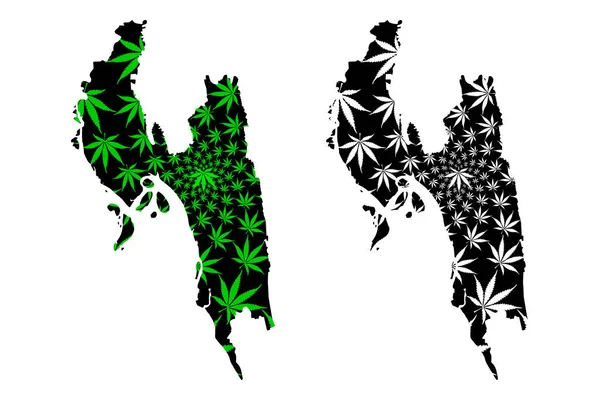 Chittagong Division (Administrative Divisions of Bangladesh) map is designed cannabis leaf green and black, Chattogram map made of marijuana (marihuana,THC) foliage — Stock Vector