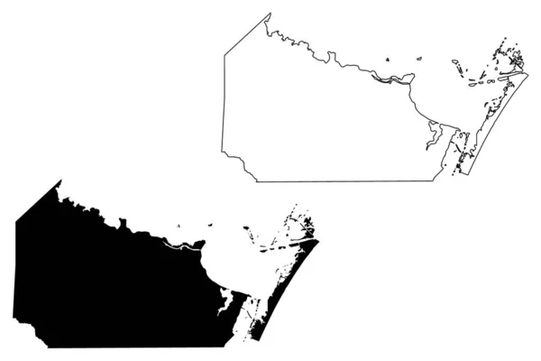 纽塞斯县， 得克萨斯州 （得克萨斯州， 美国， 美国， 美国， 我们） 地图矢量插图， 涂鸦素描 Nueces 地图 — 图库矢量图片