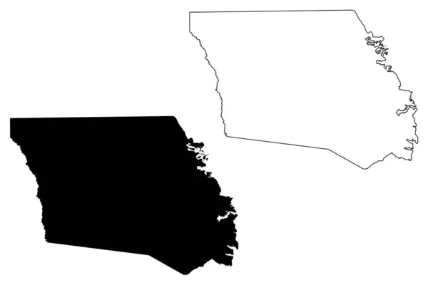Condado de Shelby, Texas (Condados em Texas, Estados Unidos da América, EUA, EUA) mapa ilustração vetorial, esboço de rabiscos Mapa de Shelby — Vetor de Stock