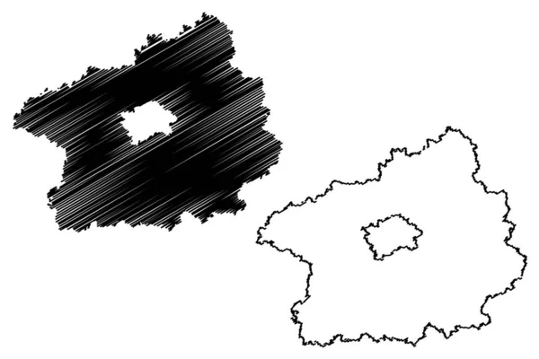Région de Bohême centrale (Bohême, Tchéquie, Régions de la République tchèque) illustration vectorielle de la carte, croquis à griffes Carte de Bohême centrale — Image vectorielle