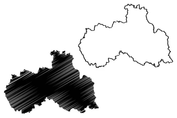 Região de Liberec (terras da Boêmia, Tchecoslováquia, Regiões da República Checa) mapa ilustração vetorial, esboço de rabiscos Mapa de Liberec — Vetor de Stock