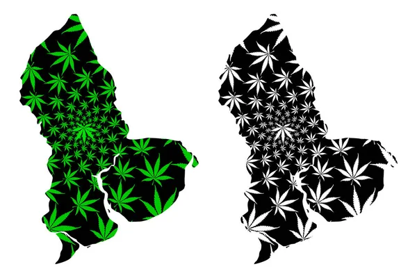 Yangon Region (Administrative divisions, Republic of the Union of Myanmar, Birmania) map is designed cannabis leaf green and black, Rangoon Division map made of marijuana (marihuana, THC) foliage — Vector de stock