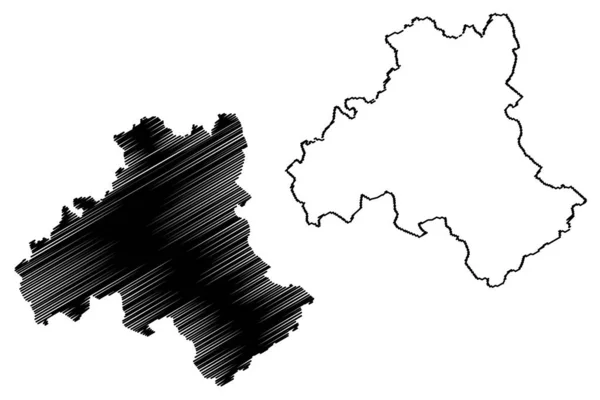 Contea di Heves (Ungheria, contee ungheresi) mappa vettoriale illustrazione, scarabocchio mappa di Heves — Vettoriale Stock