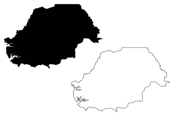 북부 지방 (시에라리온 공화국, Salone) 지도 벡터 일러스트레이션, 낙서 스케치 북쪽지도 — 스톡 벡터