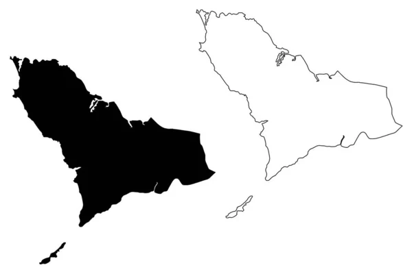 Région de l'Ouest (République de Sierra Leone, Salone, Sherbro Island) illustration vectorielle de la carte, croquis en croquis Péninsule Freetown (Colonie de Sierra Leone) carte — Image vectorielle