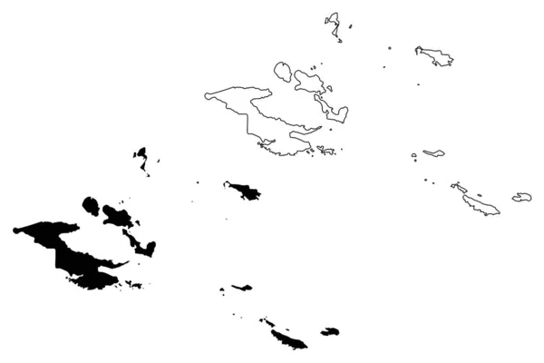 Milne Bay Province (Independent State Papua Nya Guinea) karta vektor illustration, klotter skiss D'Entrecasteaux öar, Trobriand öar, Woodlark, Louisiade skärgård, Tagula, Misima ma — Stock vektor