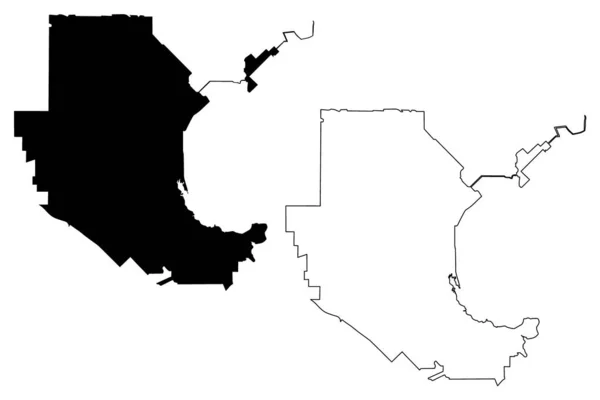 Γκάρλαντ Σίτι (αμερικανικές πόλεις, Ηνωμένες Πολιτείες, ΗΠΑ) Χάρτης απεικόνιση διανυσματικού σχεδίου, σκίτσο της πόλης του Γκάρλαντ χάρτη — Διανυσματικό Αρχείο