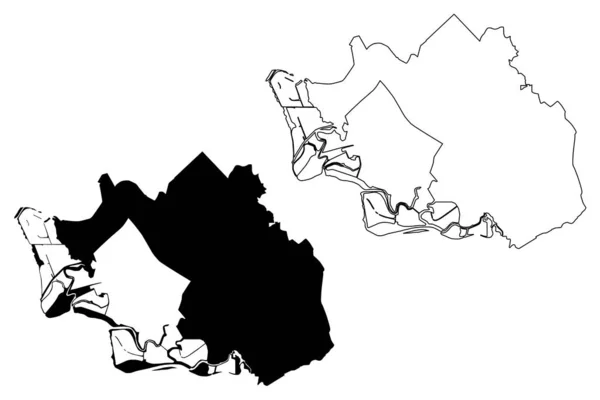 Векторная иллюстрация - Фримонт Сити (Fremont City) (Соединенные Штаты Америки, Соединенные Штаты Америки, Сша) карта местности, каракули схема города Фремонт — стоковый вектор