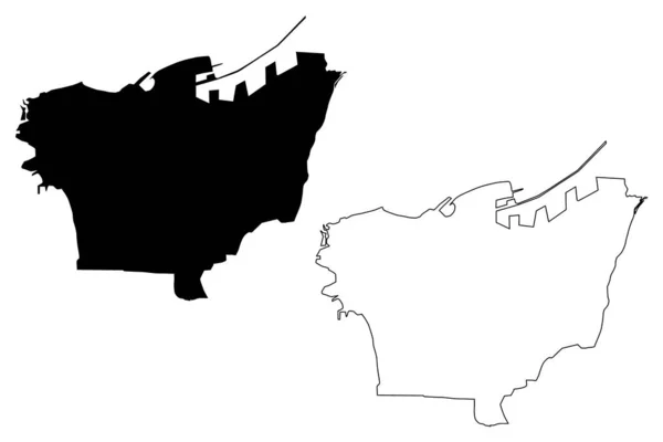 Governatorato de Beirute (República Libanesa, Governatas do Líbano) mapa ilustração vetorial, rabisco esboço Beirute ma — Vetor de Stock