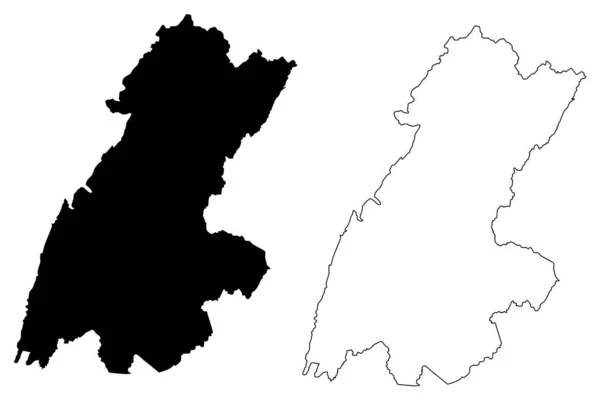 Beqaa Governorate (República Libanesa, Governorates of Lebanon) mapa ilustração vetorial, rabisco esboço Beqaa ma — Vetor de Stock