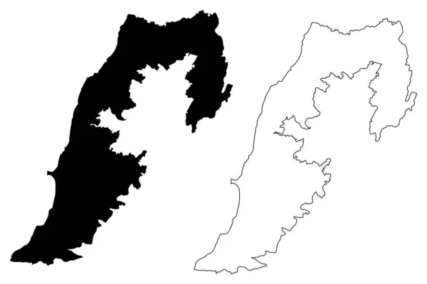 Gobernación del Sur (República Libanesa, Gobernaciones del Líbano) mapa vector ilustración, boceto garabato Sur ma — Archivo Imágenes Vectoriales