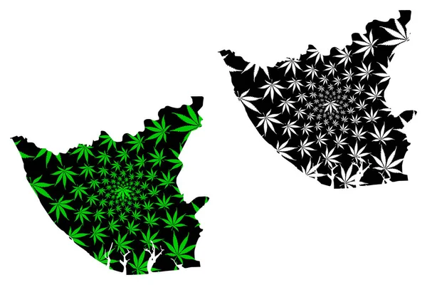 Bayelsa State (Subdivisões da Nigéria, Estado Federado da Nigéria) mapa é projetado folha de cannabis verde e preto, Bayelsa mapa feito de maconha (maconha, THC) foliag — Vetor de Stock