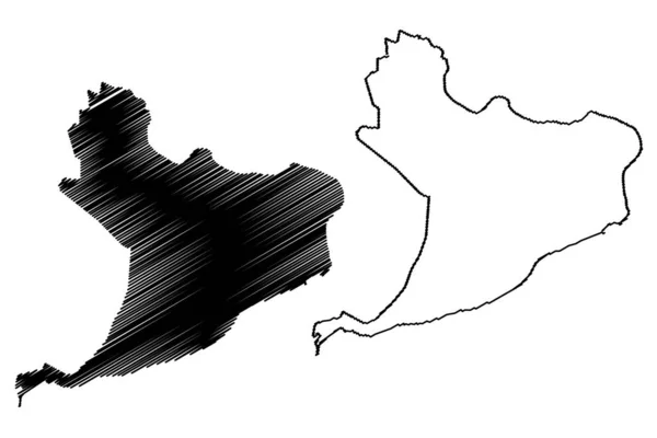 Distrito Nacional Eyaleti (Dominik Cumhuriyeti, Hispaniola, Dominik Cumhuriyeti Eyaletleri) harita vektör illüstrasyon, karalama kroki Santo Domingo (D.N.) ma — Stok Vektör