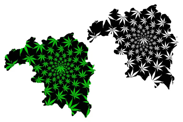 Kaduna State (Suddivisioni della Nigeria, Stato Federato della Nigeria) mappa è progettato foglia di cannabis verde e nero, Kaduna mappa fatta di marijuana (marijuana, THC) fogliame — Vettoriale Stock