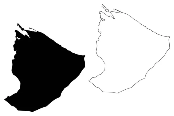 Nuqat al Khams District (Distritos da Líbia, Estado da Líbia, Tripolitânia) mapa ilustração vetorial, esboço de rabiscos Nuqat al Khams mapa —  Vetores de Stock