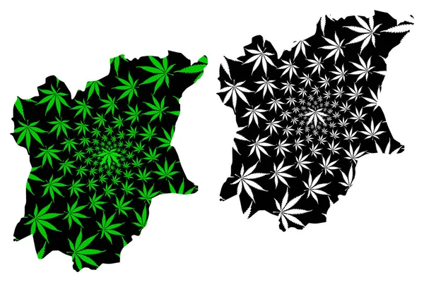 Osun State (Subdivision of Nigeria, Federated state of Nigeria) map is designed cannabis leaf green and black, Osun map made of marijuana (marihuana, THC) foliag — Vector de stock