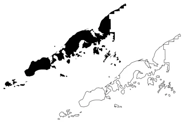 Aleutians East Borough, Alaska (Boroughs e áreas censitárias no Alasca, Estados Unidos da América, EUA, EUA, EUA) mapa ilustração vetorial, esboço de rabiscos Aleutian, Shumagin, Pavlof, mapa das Ilhas Sanak — Vetor de Stock