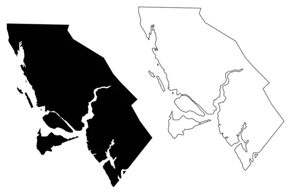 City and Borough of Juneau, Aljaška (Boroughs and sčítací oblasti na Aljašce, Spojené státy americké, USA, USA) mapa vektorové ilustrace, načmáraná mapa — Stockový vektor