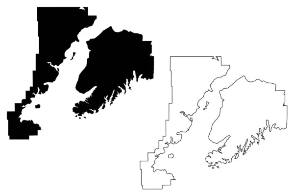 Kenai Peninsula Borough, Alaska (Boroughs e áreas censitárias no Alasca, Estados Unidos da América, EUA, EUA) mapa ilustração vetorial, esboço de rabiscos Kenai mapa — Vetor de Stock