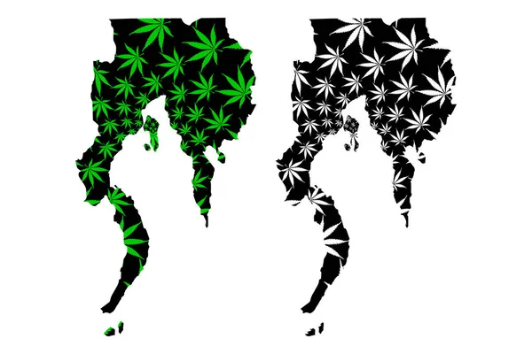 ダバオ地域(フィリピンの地域と州)地図は、大麻の葉の緑と黒を設計されています,南ミンダナオ島(地域西)マリファナで作られた地図(marihuana, Thc)葉 — ストックベクタ