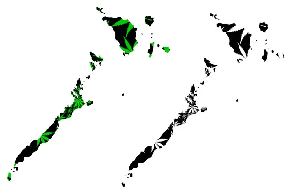 Mimaropa Region (Regioni e province delle Filippine) map is designed cannabis leaf green and black, Southern Tagalog Mainland map made of marijuana (marijuana, THC) foliag — Vettoriale Stock