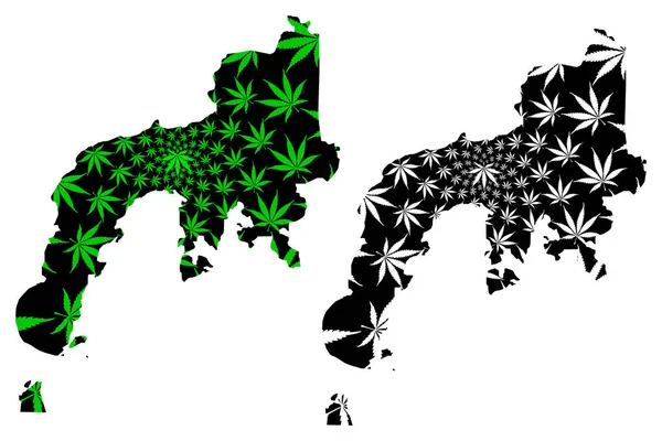 Zamboanga Peninsula Region (Regions and provinces of the Philippines) map is designed cannabis leaf green and black, Western Mindanao (Region IX) map made of marijuana (marihuana,THC) foliage Stock Illustration