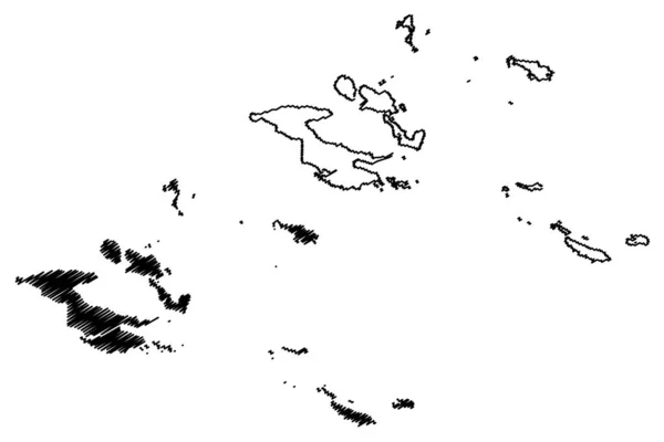 Milne Bay Province (Independent State Papua New Guinea) mapa ilustração vetorial, rabiscos D 'Entrecasteaux Islands, Trobriand Islands, Woodlark, Louisiade Archipelago, Tagula, Misima —  Vetores de Stock