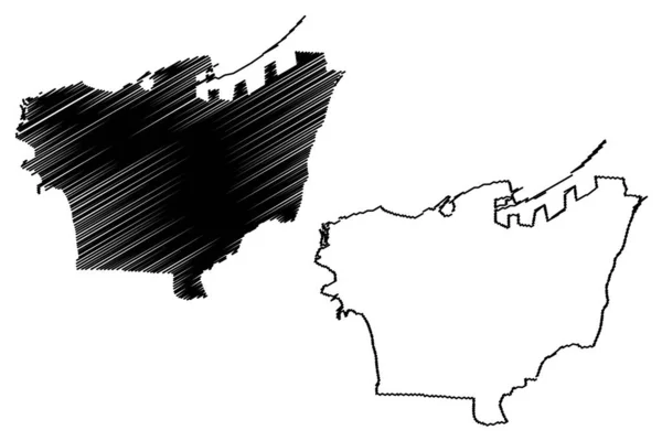 Governatorato de Beirute (República Libanesa, Governatas do Líbano) mapa ilustração vetorial, rabisco esboço Beirute ma —  Vetores de Stock