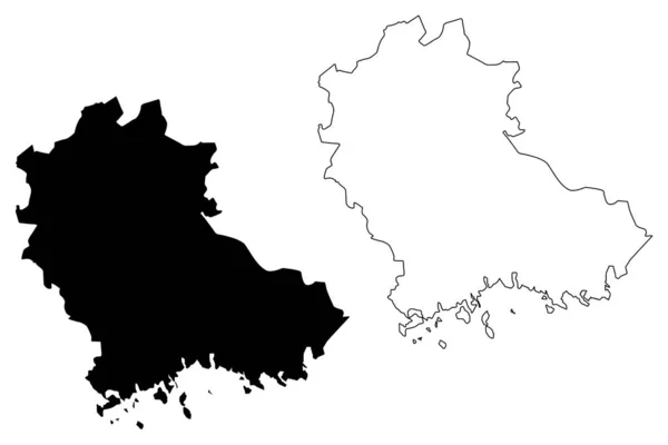 Región de Kymenlaakso (República de Finlandia) mapa vector ilustración, boceto de garabato Kymenlaakso mapa — Archivo Imágenes Vectoriales
