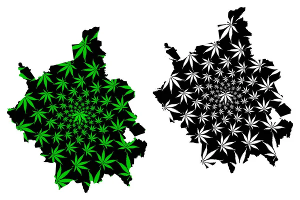 Cambridgeshire (Reino Unido, Inglaterra, condado não metropolitano, condado de shire) mapa é projetado folha de cannabis verde e preto, Cambs. mapa feito de maconha (maconha, THC) folhagem — Vetor de Stock