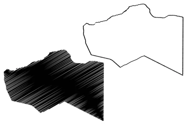 Murzuq District (Distritos da Líbia, Estado da Líbia, Fezzan) mapa ilustração vetorial, esboço de rabiscos Murzuq mapa — Vetor de Stock