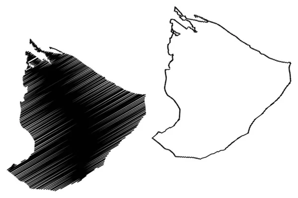 Okres nuqat Al-Chams (libyjské distrikty, stát Libye, Tripolitánie) mapku mapy, náčrtku Nuqat Al Khams map — Stockový vektor