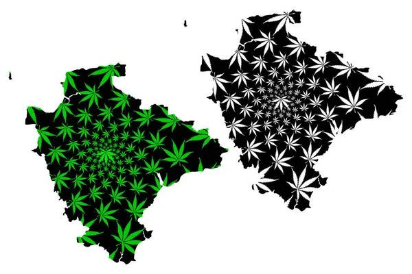 Devon (United Kingdom, England, Non-metropolitan County, shire County) map is designed cannabis leaf green and black, Devonshire map made of marijuana (marihuana, THC) foliag — Archivo Imágenes Vectoriales