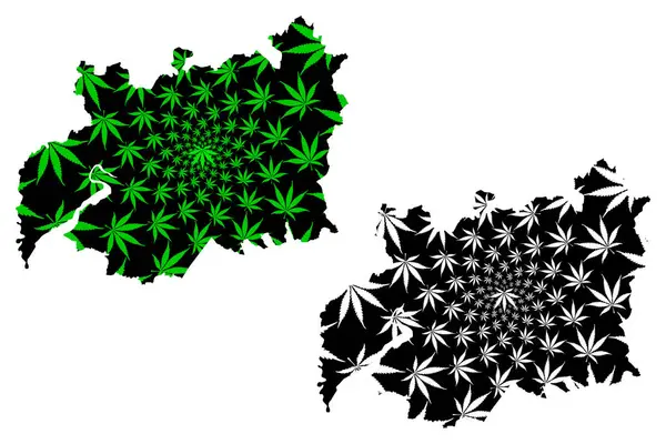 Gloucestershire (Regno Unito, Inghilterra, contea non metropolitana, contea del shire) mappa è progettato foglia di cannabis verde e nero, Gloucs. (Glos.) mappa fatta di foglie di marijuana (marijuana, THC) — Vettoriale Stock