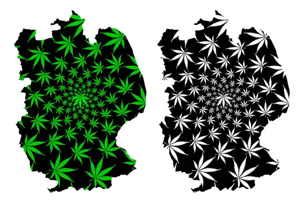 Lincolnshire (Regno Unito, Inghilterra, contea non metropolitana, contea del shire) mappa è progettato foglia di cannabis verde e nero, Lincs. mappa fatta di foglie di marijuana (marijuana, THC) — Vettoriale Stock