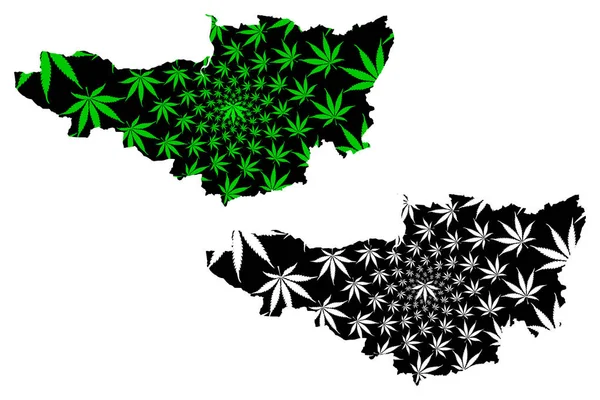 Somerset (Reino Unido, Inglaterra, condado não metropolitano, condado de shire) mapa é projetado folha de cannabis verde e preto, Somersetshire mapa feito de maconha (maconha, THC) foliag — Vetor de Stock