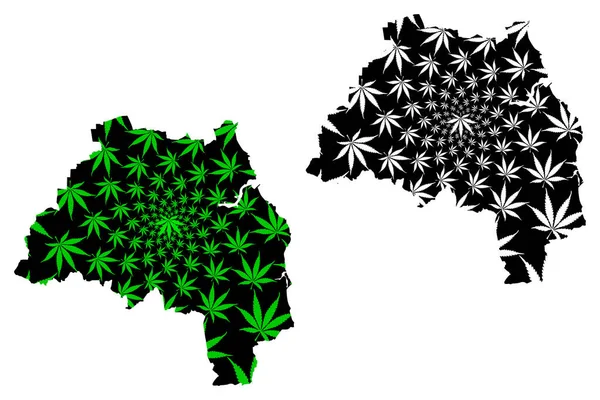 Tyne and Wear (United Kingdom, England, Metropolitan County) map is designed cannabis leaf green and black, South Tyne and Wear map made of marijuana (marihuana, THC) foliag — Vector de stock