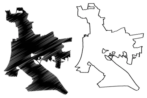Baton Rouge City (città degli Stati Uniti d'America, città degli Stati Uniti d'America) mappa vettoriale illustrazione, abbozzo scarabocchiare Città di Baton Rouge mappa — Vettoriale Stock